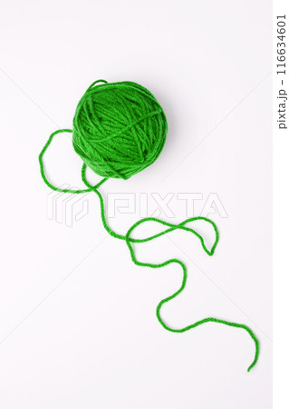 Color yarn for knitting, white background. Top view. Copy space, flat lay 116634601