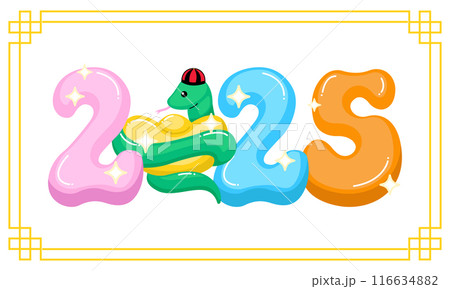 Cute retro year of snake with gold ingot Cute retro year of snake with gold ingot 116634882