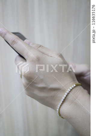 Gold bracelet with diamonds in everyday life jewellery Gold bracelet with diamonds in everyday life jewellery 116635176