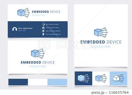 Embedded device logo featuring cube connected to circuit board Embedded device logo featuring cube connected to circuit board 116635764