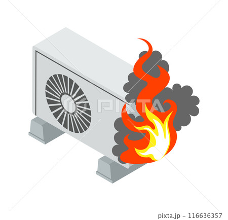 出火しているエアコンの室外機 左向き 出火しているエアコンの室外機 左向き 116636357