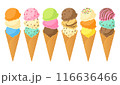 ワッフルコーンアイスクリームのトッピングセット 116636466