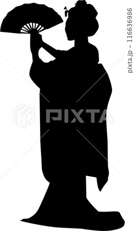 着物姿で扇子を持つ女性 116636986