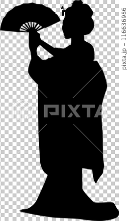 着物姿で扇子を持つ女性 116636986