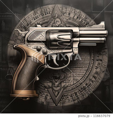 ピストルのビンテージ風イラスト ピストルのビンテージ風イラスト 116637079