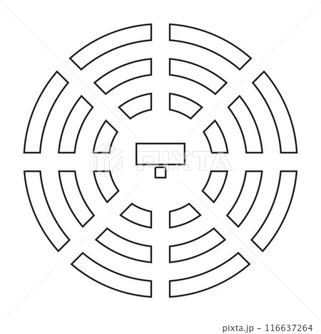 Auditorium seatings plan in round or amphitheater arrangment. Top view. Schema of seats in lectorium or meeting, conference or parliament. Tables furniture icons. Vector graphic illustration Auditorium seatings plan in round or amphitheater arrangment. Top view. Schema of seats in lectorium or meeting, conference or parliament. Tables furniture icons. Vector graphic illustration 116637264