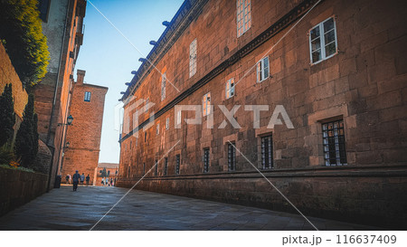 Old walls of houses in Santiago de Compostela, Spain, on a hot summer day. Old walls of houses in Santiago de Compostela, Spain, on a hot summer day. 116637409