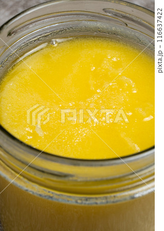 Ghee Butter. Healthy Clarified Butter, Close-Up. Ghee Butter. Healthy Clarified Butter, Close-Up. 116637422