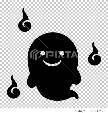 笑顔の可愛い幽霊と人魂のシルエット 116637526