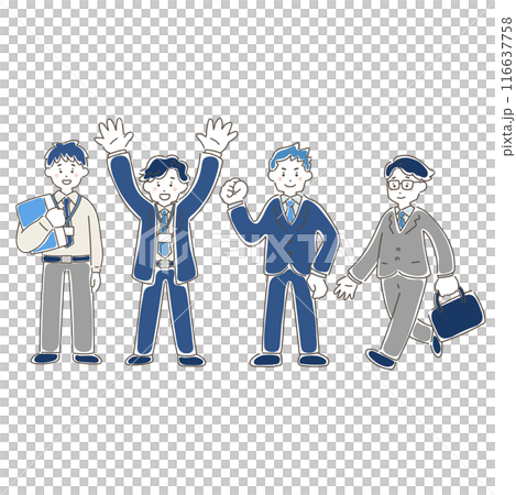 一個商務人士[男性]在四個人旁邊排隊的鬆散插圖 116637758