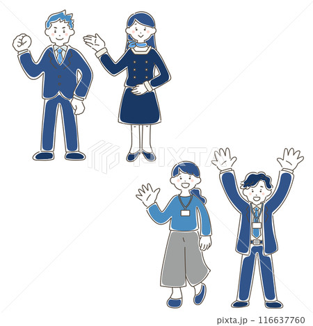 4人のビジネスパーソン[男女]のゆるいイラスト 116637760