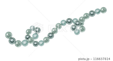 Exquisite sea pearl necklace. Grey green beads. Bijouterie and jewelry. Wavy nacreous string. Female accessories for party. Watercolor illustration for holiday design, invitation, greeting Exquisite sea pearl necklace. Grey green beads. Bijouterie and jewelry. Wavy nacreous string. Female accessories for party. Watercolor illustration for holiday design, invitation, greeting 116637814