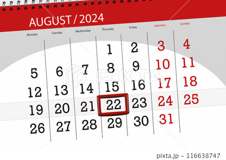 Calendar 2024, deadline, day, month, page, organizer, date, August, thursday, number 22 Calendar 2024, deadline, day, month, page, organizer, date, August, thursday, number 22 116638747