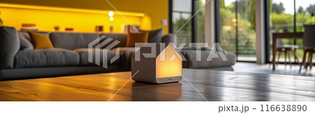 Modern House Shaped Lamp on Coffee Table in Living Room Modern House Shaped Lamp on Coffee Table in Living Room 116638890