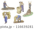 昔の日本　農業1　麦刈り　水車　畝引き　 116639281