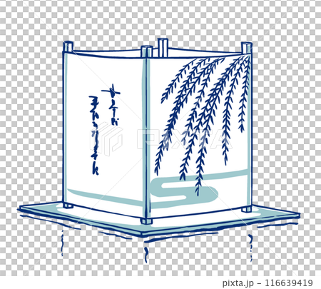 水面に浮く一基の流し灯籠　筆描き・2色塗り 116639419