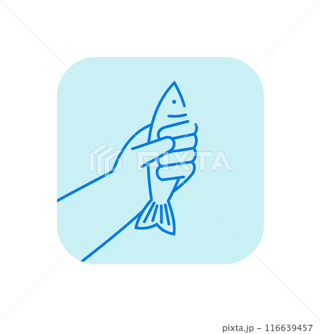Hand holding raw fish , vector icon icon 116639457