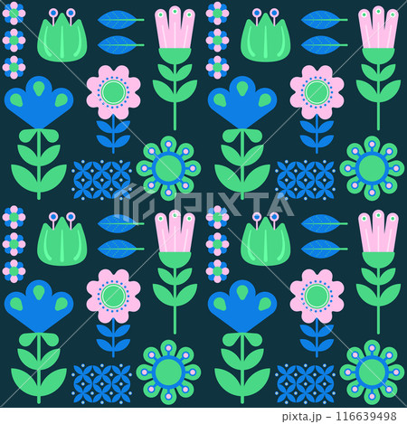 cute nordic folk art abstract flowers seamless pattern 116639498