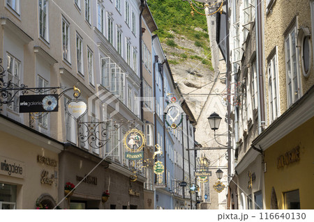 shop signs in the Getreidegasse street in Salzburg, Austria shop signs in the Getreidegasse street in Salzburg, Austria 116640130