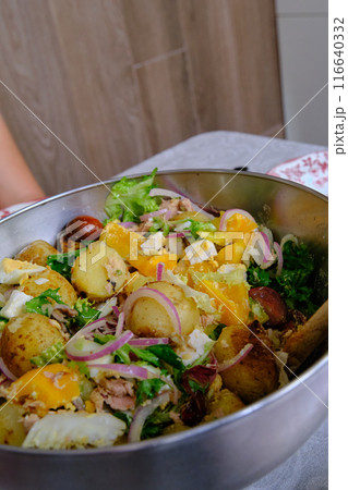 a plate of summer cold potato salad 116640332