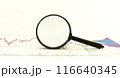 Magnifying Glass on on background with charts. Business Concept. Front view. Objectives word 116640345
