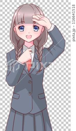A high school girl in uniform holding her hand on her forehead 116641518
