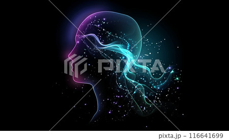 A woman's head with a blue and purple swirl of light around it by AI generated image 116641699