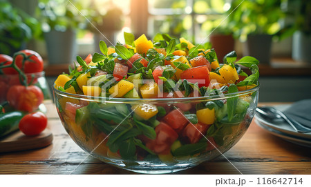 ガラスボウルに盛られたサラダ ガラスボウルに盛られたサラダ 116642714