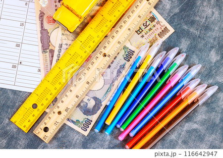 During preparation for school, school supplies must be purchased in Japanese yen at shopping center 116642947