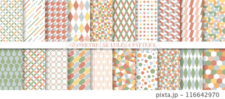 シンプルな幾何学模様のシームレスパターンセット 116642970