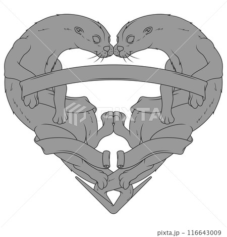 Couple of otters with ribbon forming a heart Couple of otters with ribbon forming a heart 116643009