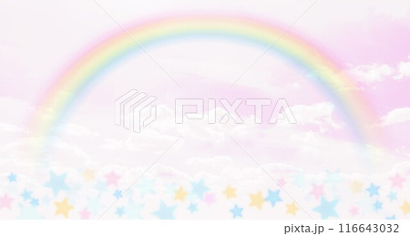 空と雲と星と虹の景色ピンク 116643032