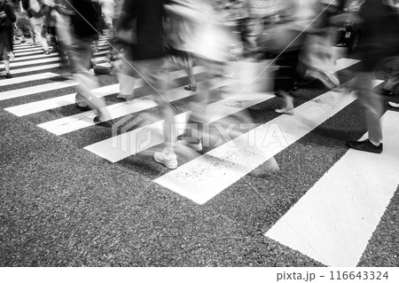 横断歩道を渡る人々　b-6 モノクロ 116643324