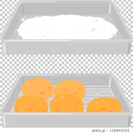 A serving tray or tray filled with flour and croquettes A serving tray or tray filled with flour and croquettes 116643391
