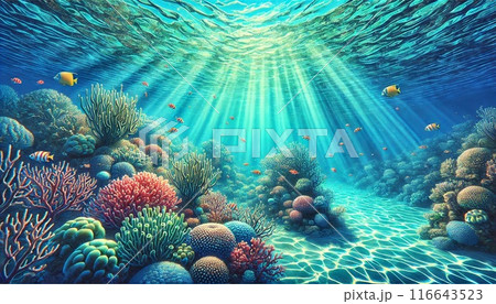 サンゴ礁と綺麗な海 116643523