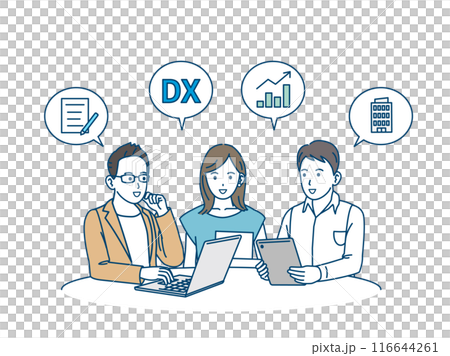 Illustration of business people and freelancers exchanging information and discussing Illustration of business people and freelancers exchanging information and discussing 116644261