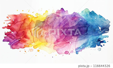 Vibrant watercolor stain with splashes on a white background 116644326