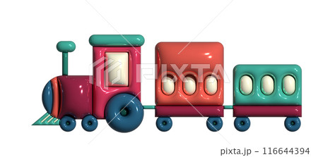 Inflated train toy with plasticine effect. 3d rendering illustration. 116644394
