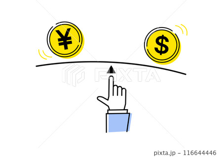 円とドルのバランスをイメージしたイラスト 116644446