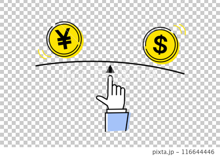 描繪日圓和美元之間平衡的插圖 116644446