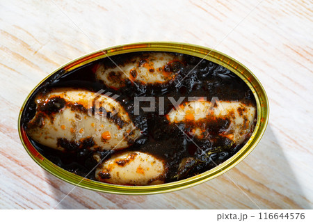 Stuffed whole squid in ink sauce 116644576