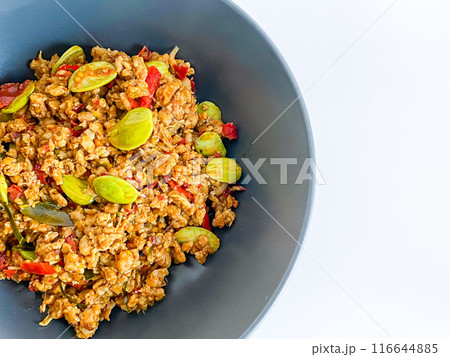 Thai Southern Food, Stir Fried Minced pork with yellow curry, Kua Kling 116644885