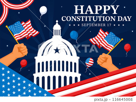 Happy Constitution Day United States Vector Illustration Vector Illustration on September 17th with an American Waving Flag and the Capitol Building 116645008