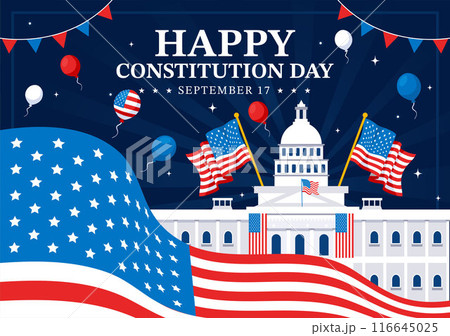 Happy Constitution Day United States Vector Illustration Vector Illustration on September 17th with an American Waving Flag and the Capitol Building Happy Constitution Day United States Vector Illustration Vector Illustration on September 17th with an American Waving Flag and the Capitol Building 116645025