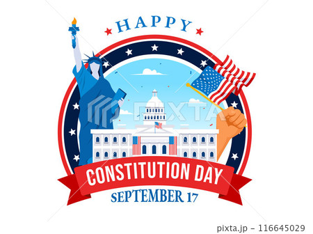 Happy Constitution Day United States Vector Illustration Vector Illustration on September 17th with an American Waving Flag and the Capitol Building 116645029