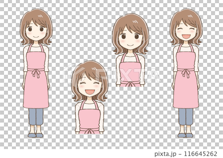 A woman wearing a pink apron 116645262