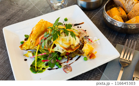 Gascony cuisine. French mozzarella di bufala pie 116645303