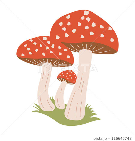 Cute Red Mushroom Polka Dots Fungi Fungus Food Vector Illustration Sticker 116645748
