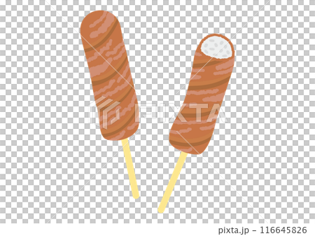 肉巻きおにぎり棒、肉巻きおにぎり、中身のご飯をを見せたところ 116645826