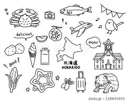 北海道の手描きイラストセット 116645855